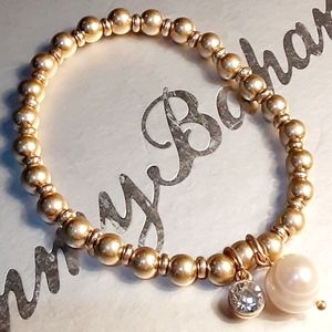 Tommy Bahama Gold beaded bracelet with pearl & cubic zirconia Charm 📿🔘